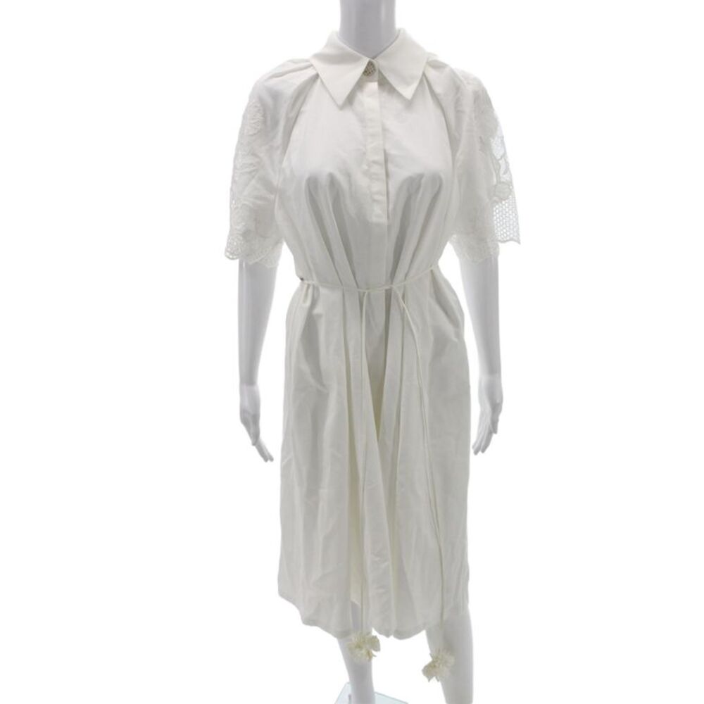 Clea Women Shirt Dress White Linen Collared Button Short Sleeve Boho Size M